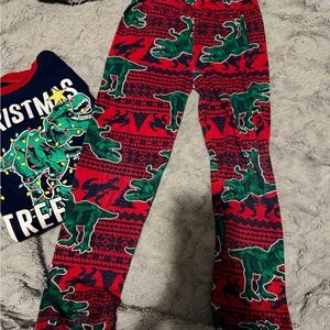 Place Festive Dinosaur Pajama Set in Red and Green